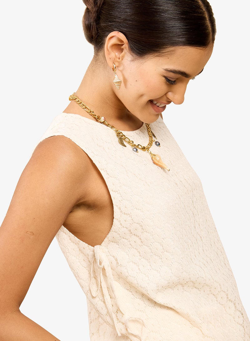 Little Mistress Cream Lace Top Dress - Image 3